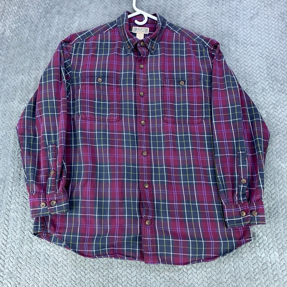 Duluth Trading Co. Shirt Men's Large Purple Plaid Heavyweight Flannel